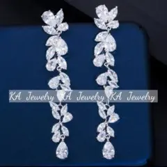 ロングジルコニアアクセサリー樹脂イヤリングブライダルウェディングノンホールピアス