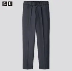 ★涼しいUNIQLOU2020SSコットンリネンワイドフィットテーパードパンツ紺