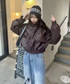 nemne ボルドー　フェイクレザー　スタンドブルゾン