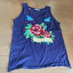 rough ネイビー　刺繍　タンクトップ　薔薇　鳥　ハートのサムネイル