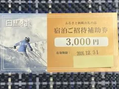 白馬村 宿泊ご招待補助券 3,000円分 有効期限2026.12.31