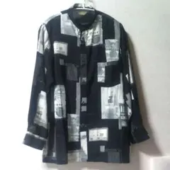 SYSTEM ONE  ગ્રેસ્કેલ ફોટોકોલાજ પેચવર્ક-શૈલી ડિઝાઇન શર્ટ