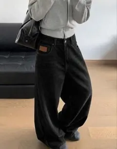 shein ブラック ワイドレッグデニム Mサイズ