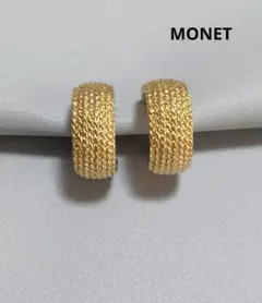 a52 MONET ゴールド メッシュデザイン フープ イヤリング リング