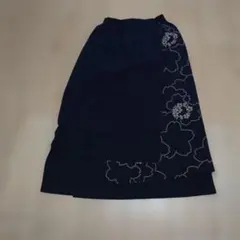 【美品】詩仙堂　ちりめん　花柄　タイトスカート　ブラック