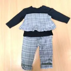 ベビー服セット 黒・グレー　チェック柄 上下セット