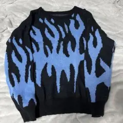Knit sweater with a flame logo L size