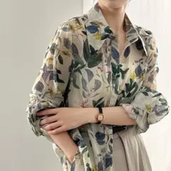 シアーシャツ ブラウス ボタニカル柄 レトロ トップス カジュアル 花柄 夏