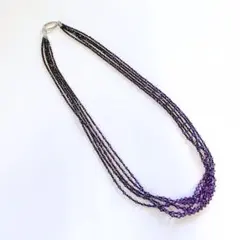 アメジスト×ブラックスピネル 5連ロングネックレス 形状記憶ワイヤー
