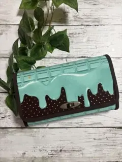 ハンドメイド　長財布　お財布バッグ　ショルダーバッグ　ショルダー紐　チョコレート