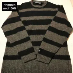 ringspun 黒茶ストライプ wool100%セーター /ユニセックスM
