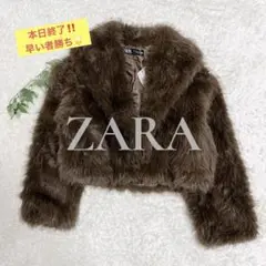 タグ付き　ZARA ブラウン エコファーコート フェイクファー　クロップド丈　M