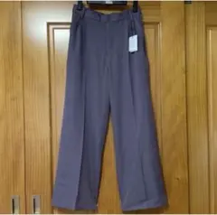 ワイドパンツ タック付きセンタープレスパンツ くすみパープル Lサイズ