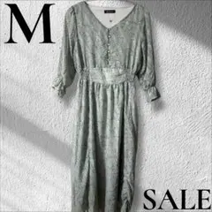 「即日発送」M RagOut花柄グリーンワンピース Vネック バルーンスリーブ