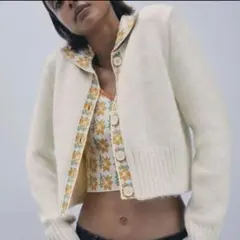 ZARA ジャガード　花柄　ニットカーディガン