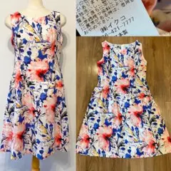 IKUKO イクコ　麻　リネン　フラワープリントワンピース　ボタニカル柄　Lのサムネイル