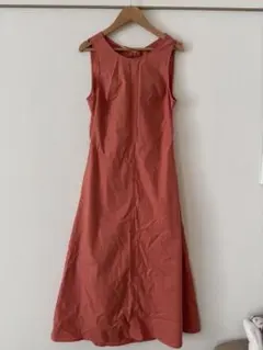GUリネンブレンドバックオープンワンピース コーラルピンク S