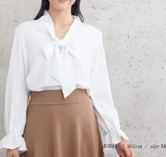 値下げ中！匿名配送✴︎リボン付フリル袖ブラウス　白　XL