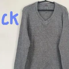 ck Calvin Klein グレー Vネック 長袖ニットカットソー　Mのサムネイル