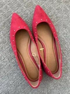 赤 スエード ポインテッドトゥ パンプス