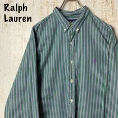 ラルフローレン マルチストライプ 長袖シャツ グリーン パープル アメリカ古着