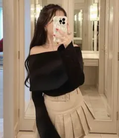 GRL オフショルダーフレアスリーブニットトップス