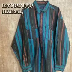 McGREGOR マクレガー ストライプシャツ XL 青緑×ブラック×エンジ