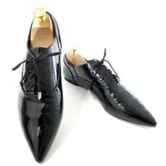 ザラ　23.5cm ポインテッドトゥ　オックスフォード　レースアップ　内羽根　黒