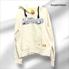 Purple&Yellow ロゴパーカー ホワイト S 綿100% フード付のサムネイル