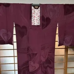 ワインレッド道行ハート柄 孔雀レトロモダン アンティーク着物　道行コート　赤紫