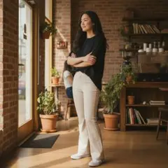 【新品未使用】タグ付 good line 美脚ストレッチパンツ M ベージュのサムネイル