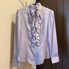 NARACAMICIE フリル付きストライプ長袖シャツ