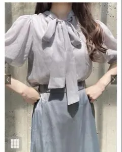 GRL グレイル 2WAY 楊柳ラメシフォンリボンバルーンスリーブブラウス