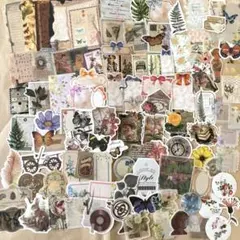 アンティーク・レトロ　フレークシール　100枚　コラージュ素材　おすそ分け