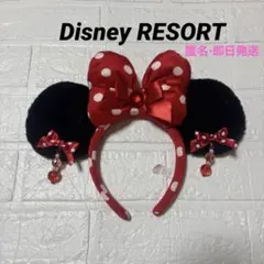 美品　ディズニーリゾート　ミニー　カチューシャ　ラメ　イヤリング　水玉　赤　即日