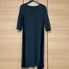 ダークグリーン 七分袖 ワンピース フリーサイズ