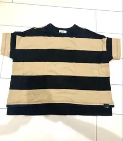ボーダー ベージュ 黒 半袖Tシャツ 120cm