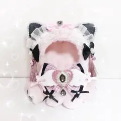 おすわりぬい服 着ぐるみ ねこ耳 チャイナ ピンク 黒 10cm〜12cm