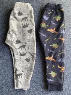裏起毛　動物•恐竜柄長ズボンセット 100cm グレー・ネイビー　2枚セット