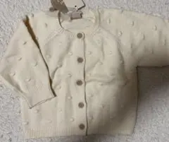 プティマイン　petitmain ポンポンニットカーディガン　ベビー80cm 白