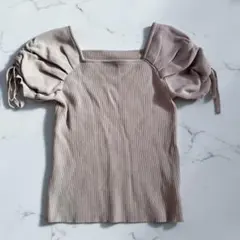 GRL グレージュ ドロストスリーブ スクエアネック リブニット パフスリ S