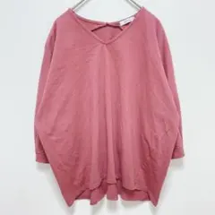 Shelney|袖タック カットソー【LL】Vネック 7分袖 大きいワインレッド