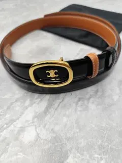 【美品】CELINE セリーヌ トリオンフ バックル レザーベルト ブラック