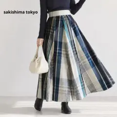 Sakishima✨️ボリュームマキシスカート チェック Aライン フレア ブルーのサムネイル