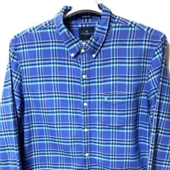 長袖シャツ XL 総柄 柄 チェック 青 ブルー プレッピー アイビー シャツ