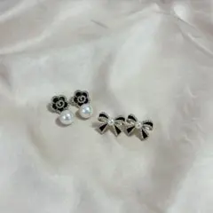 花とリボンデザインの両耳用ピアス 韓国ピアス まとめ売り
