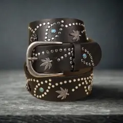 ウエスタン スタッズベルト ブラック ターコイズ アメカジ ベルト 黒 メンズ