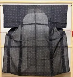 D5 美品 夏物 浴衣 綿紅梅 JK トンボ 市松 茶色 黒 綿 着物 K561 
