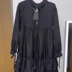 【未着用】ロリータ 月 星 フリル付き黒ワンピース