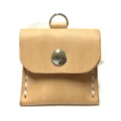 ハンドメイド 牛革 ヌメ革 ミニミニサイズ コインケース (キャメル)